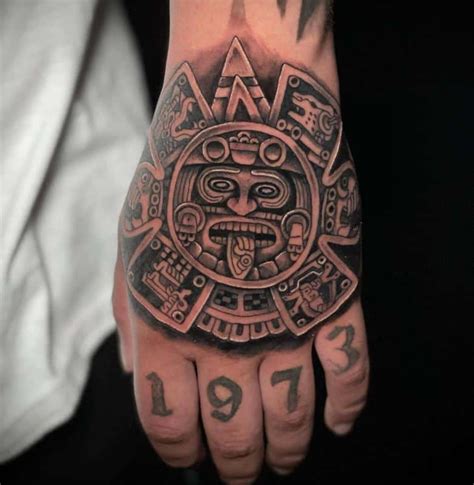 Aztec Calendar Hand Tattoo
